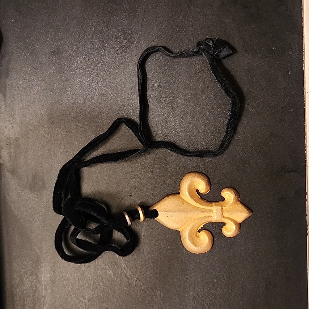 Gold Fleur De Lis Velvet Cord Necklace